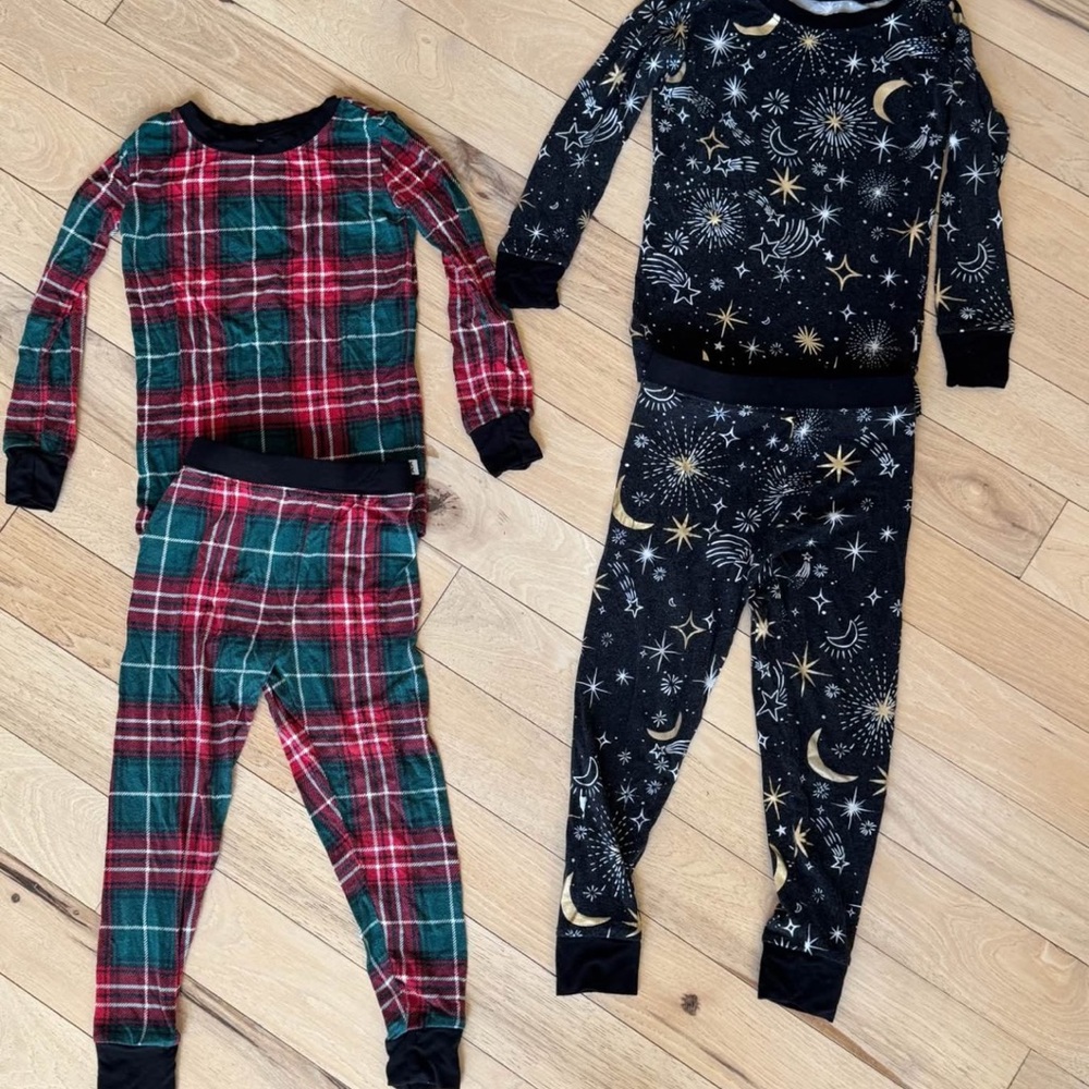 Kids Pajama Set  Little Sleepies - Plaid Red and Starry Night Black